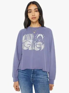 MOTHER The Boost Crop Cut-Off Mind Games Shirt Size Medium Purple